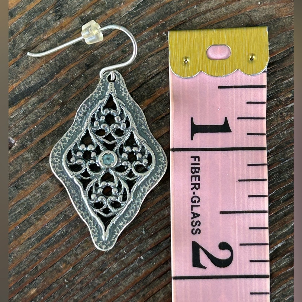 .925 Filigree & Blue Topaz Earrings - Picture 7 of 8